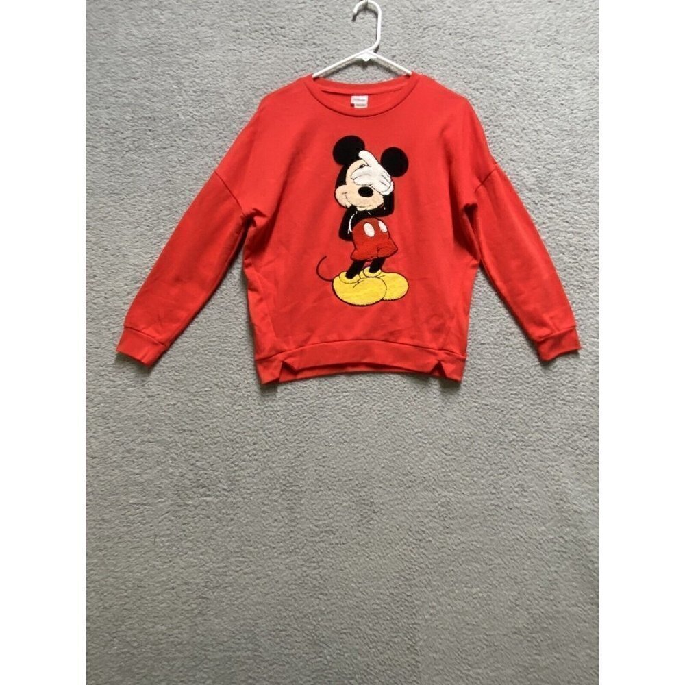 Walt Disney Hiding Mickey Mouse Red Crewneck Sweatshirt Size Small Women’s